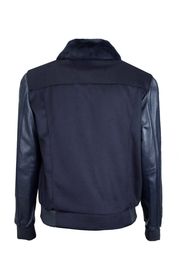 Men's Genuine Leather Navy Blue Leather Jacket - 4