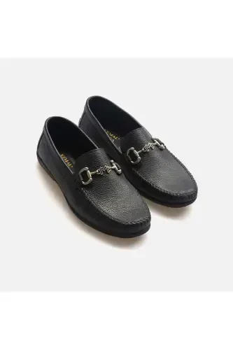 Men's Genuine Leather Ready-Made Sole Navy Blue Classic Shoe M202 - 3