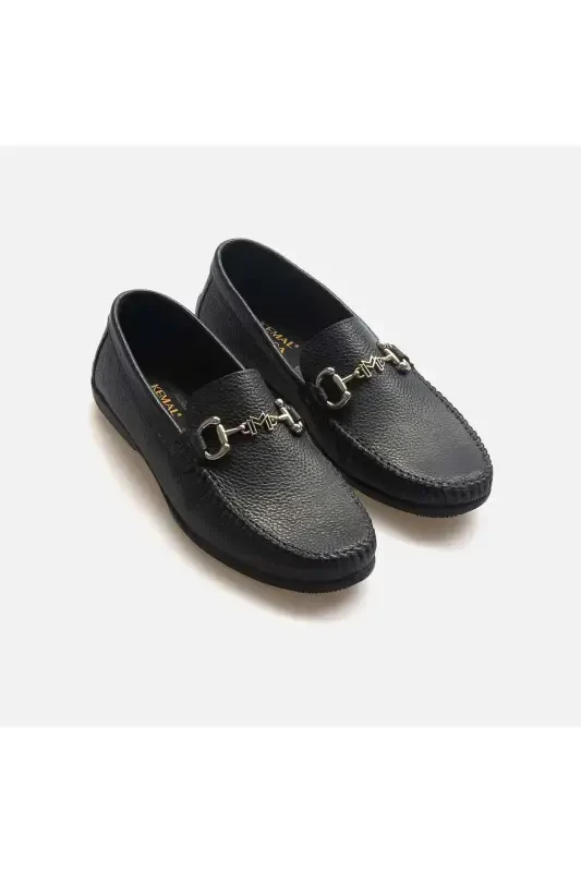 Men's Genuine Leather Ready-Made Sole Navy Blue Classic Shoe M202 - 3