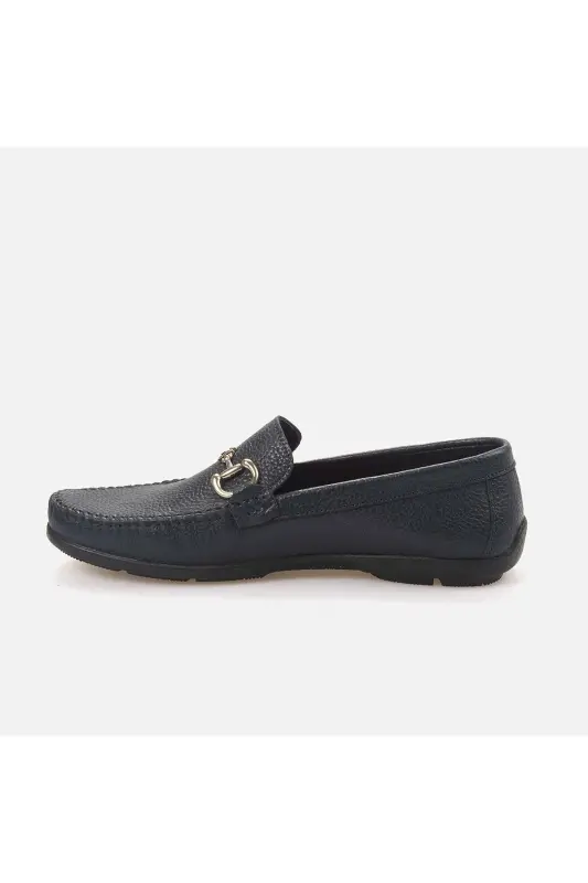 Men's Genuine Leather Ready-Made Sole Navy Blue Classic Shoe M202 - 2