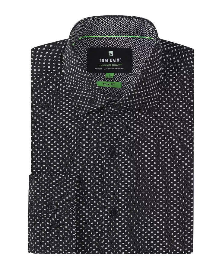 Men's Geometric Performance Stretch Button Down Dress Shirt Black - 1