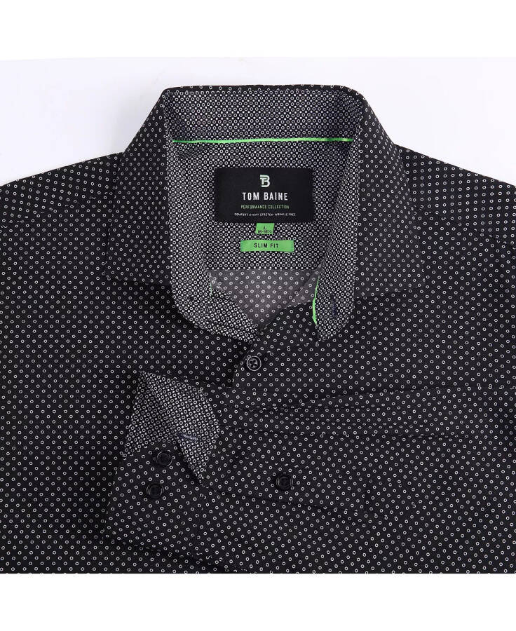 Men's Geometric Performance Stretch Button Down Dress Shirt Black - 2