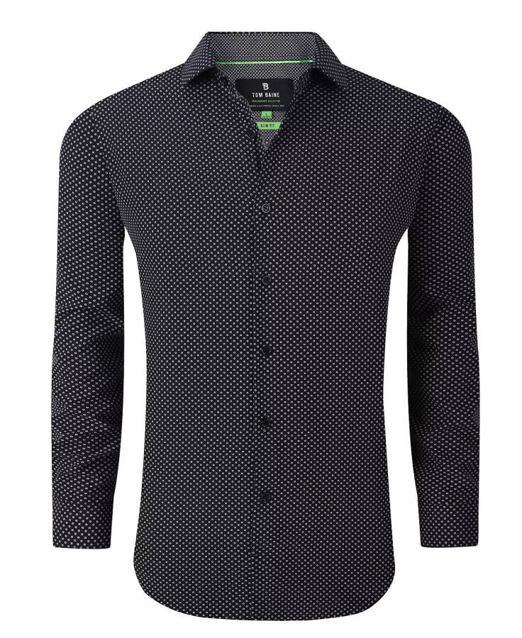 Men's Geometric Performance Stretch Button Down Dress Shirt Black - 3