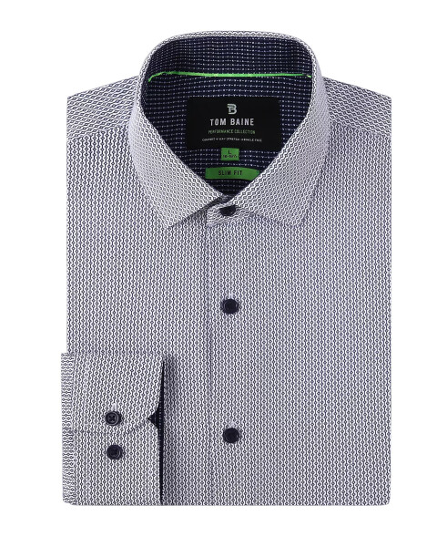 Men's Geometric Performance Stretch Button Down Dress Shirt White - 1