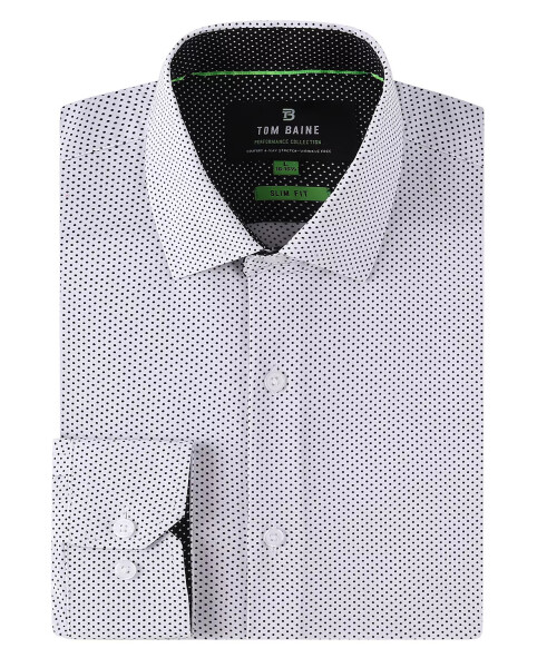 Men's Geometric Performance Stretch Button Down Dress Shirt White Dots - 1