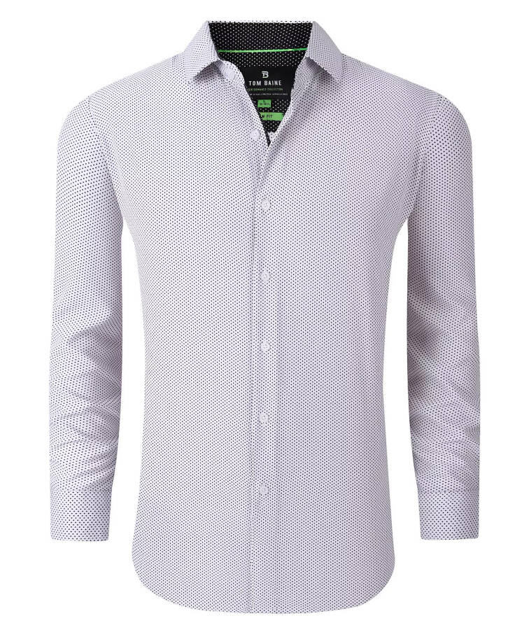 Men's Geometric Performance Stretch Button Down Dress Shirt White Dots - 3