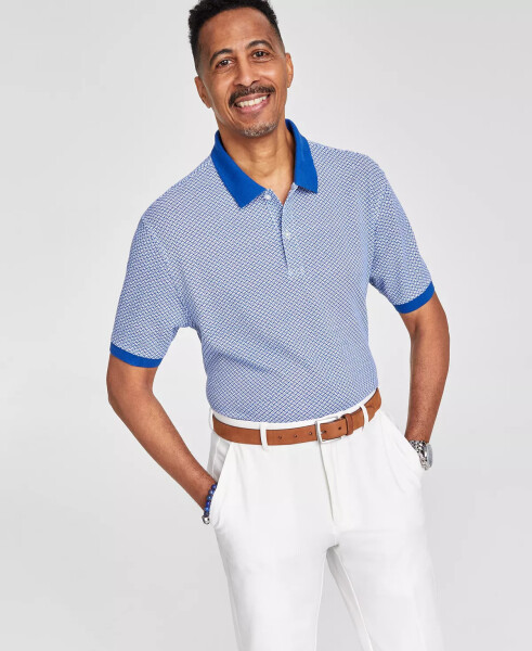 Men's Geometric Short-Sleeve Polo Shirt, Created for Modazone Royal Blue - 2