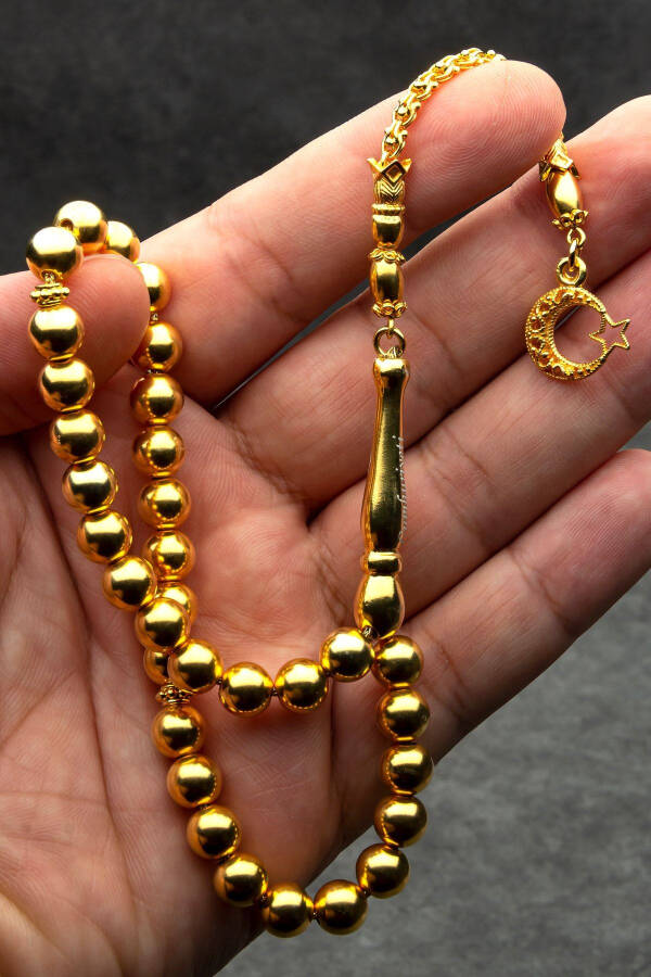 Men's Gift Gold Plated 8 mm Globe Cut Silver Tasbih - 9