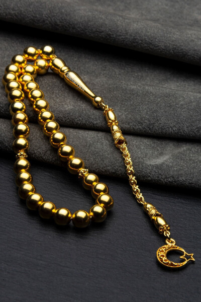 Men's Gift Gold Plated 8 mm Globe Cut Silver Tasbih - 10