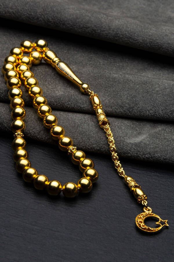 Men's Gift Gold Plated 8 mm Globe Cut Silver Tasbih - 10