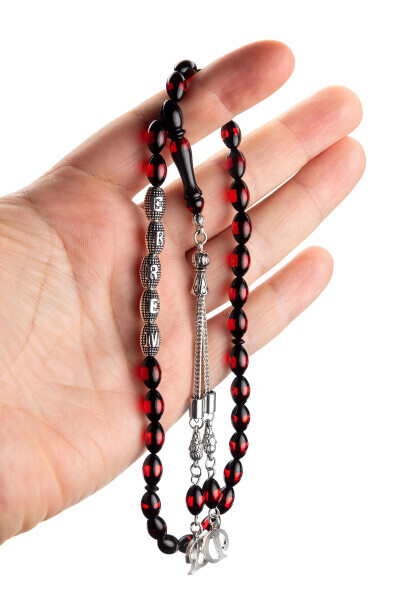 Men's Gift Letter Tassel Amber Misbaha, Personalized Misbaha Red - OTTOTESBİH (1)