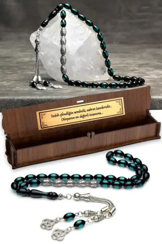 Men's Gift Letter Tassel Amber Rosary, Personalized Rosary Aquamarine-Green 