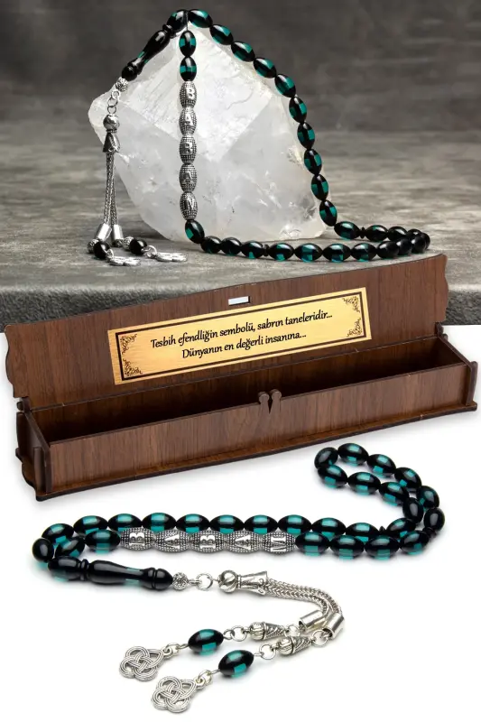 Men's Gift Letter Tassel Amber Rosary, Personalized Rosary Aquamarine-Green - 1