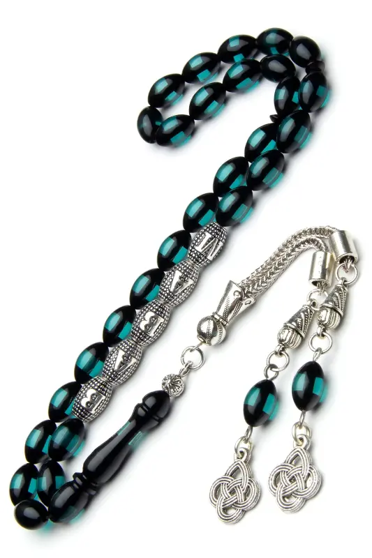 Men's Gift Letter Tassel Amber Rosary, Personalized Rosary Aquamarine-Green - 4
