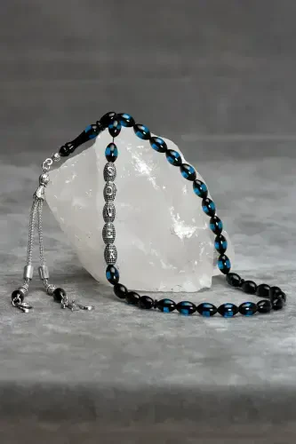 Men's Gift Letter Tassel Amber Rosary, Personalized Rosary, Blue Black-s-Blue Black - 4