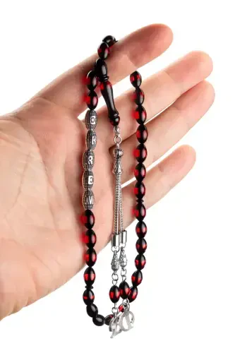 Men's Gift Letter Tassel Amber Rosary, Personalized Rosary Red-s-Red Black - OTTOTESBİH (1)