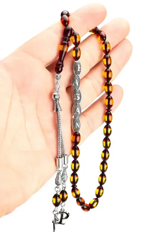 Men's Gift Letter Tassel Amber Rosary, Personalized Rosary Red Yellow-Red - 2