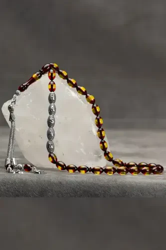 Men's Gift Letter Tassel Amber Rosary, Personalized Rosary Red Yellow-Red - 4