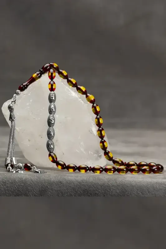 Men's Gift Letter Tassel Amber Rosary, Personalized Rosary Red Yellow-Red - 4