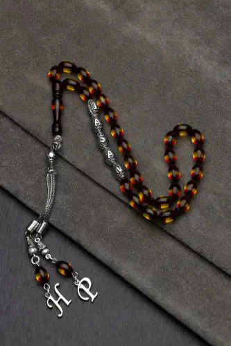 Men's Gift Letter Tassel Amber Rosary, Personalized Rosary Red Yellow-Red - 5
