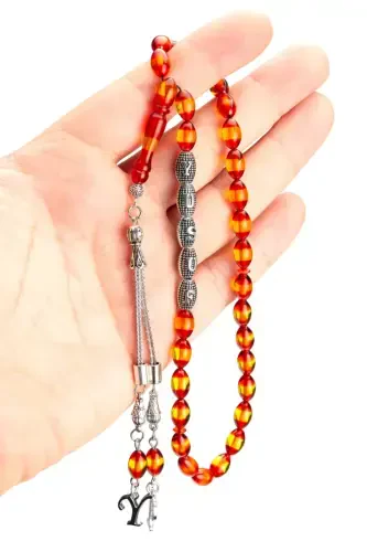 Men's Gift Letter Tassel Amber Rosary, Personalized Rosary, Yellow Red Rosary-Yellow Red - OTTOTESBİH (1)