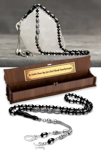 Men's Gift Letter Tasseled Amber Rosary, Personalized Rosary Black-Black 