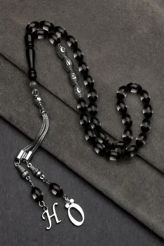 Men's Gift Letter Tasseled Amber Rosary, Personalized Rosary Black-Black - 4