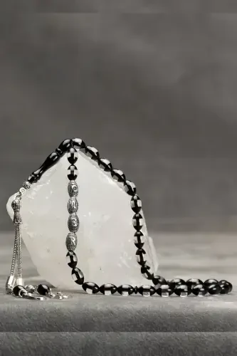 Men's Gift Letter Tasseled Amber Rosary, Personalized Rosary Black-Black - 5