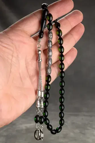 Men's Gift Letter Tasseled Amber Rosary, Personalized Rosary Green-Green Black - 2