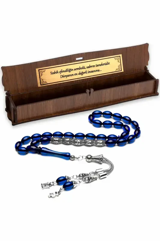 Men's Gift Letter Tasselled Amber Rosary, Personalized Rosary-Navy Blue - OTTOTESBİH