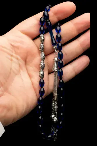 Men's Gift Letter Tasselled Amber Rosary, Personalized Rosary-Navy Blue - OTTOTESBİH (1)