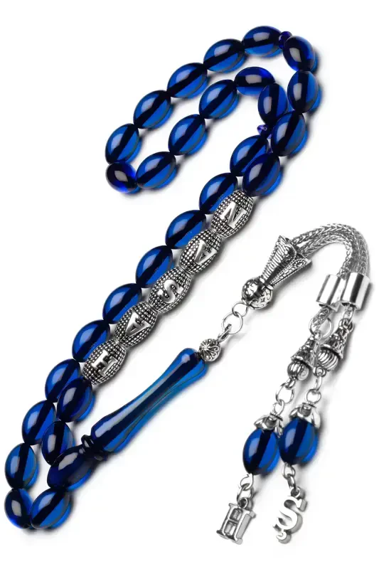Men's Gift Letter Tasselled Amber Rosary, Personalized Rosary-Navy Blue - 3