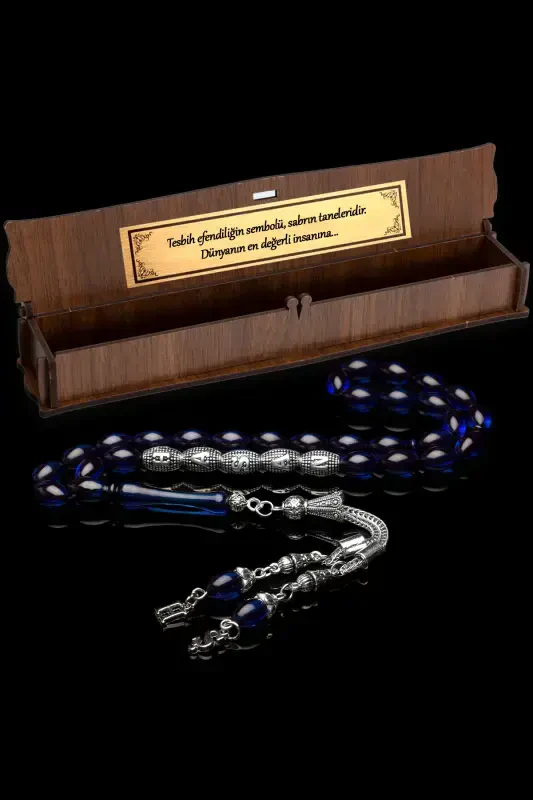 Men's Gift Letter Tasselled Amber Rosary, Personalized Rosary-Navy Blue - 4