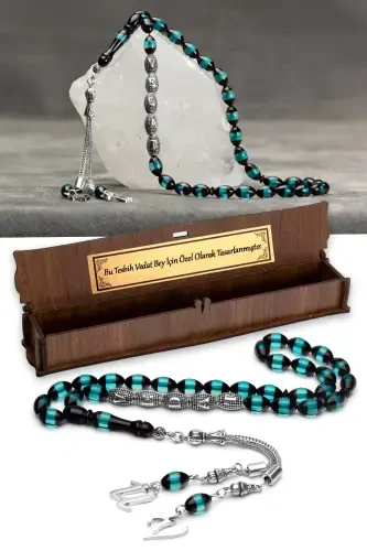 Men's Gift Letter Tasselled Amber Rosary, Personalized Rosary, Sea Green-s-Sea Green - 1