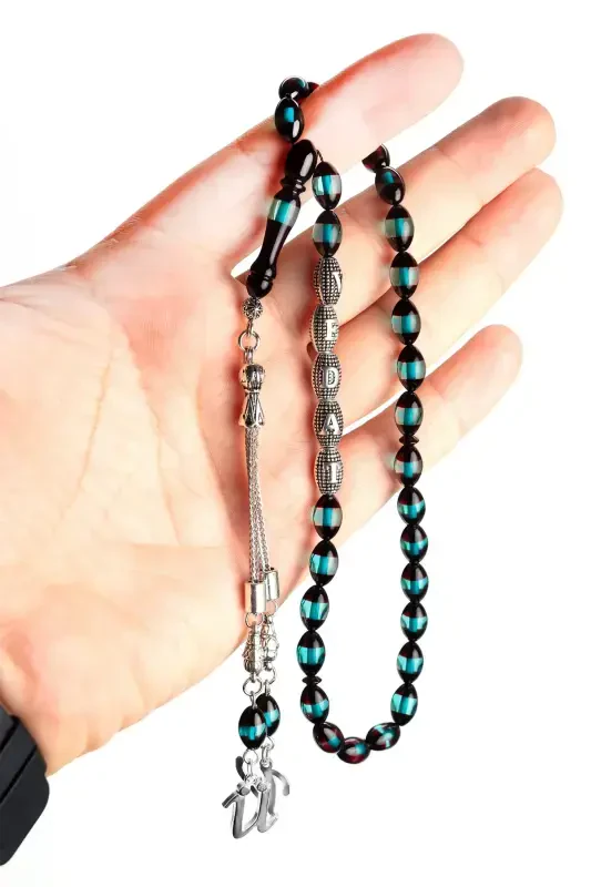 Men's Gift Letter Tasselled Amber Rosary, Personalized Rosary, Sea Green-s-Sea Green - 2