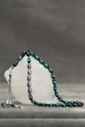 Men's Gift Letter Tasselled Amber Rosary, Personalized Rosary, Sea Green-s-Sea Green - 4