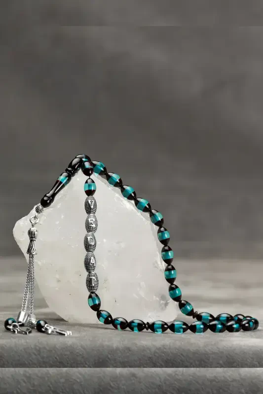 Men's Gift Letter Tasselled Amber Rosary, Personalized Rosary, Sea Green-s-Sea Green - 4