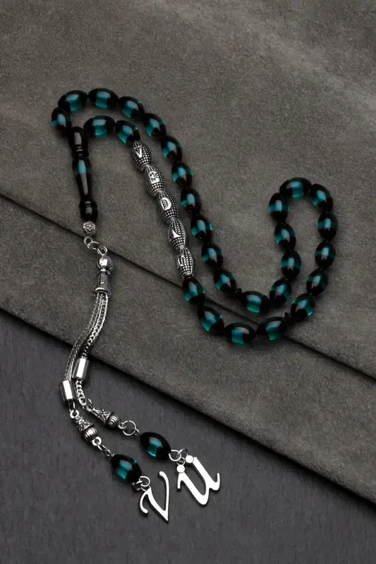 Men's Gift Letter Tasselled Amber Rosary, Personalized Rosary, Sea Green-s-Sea Green - 5