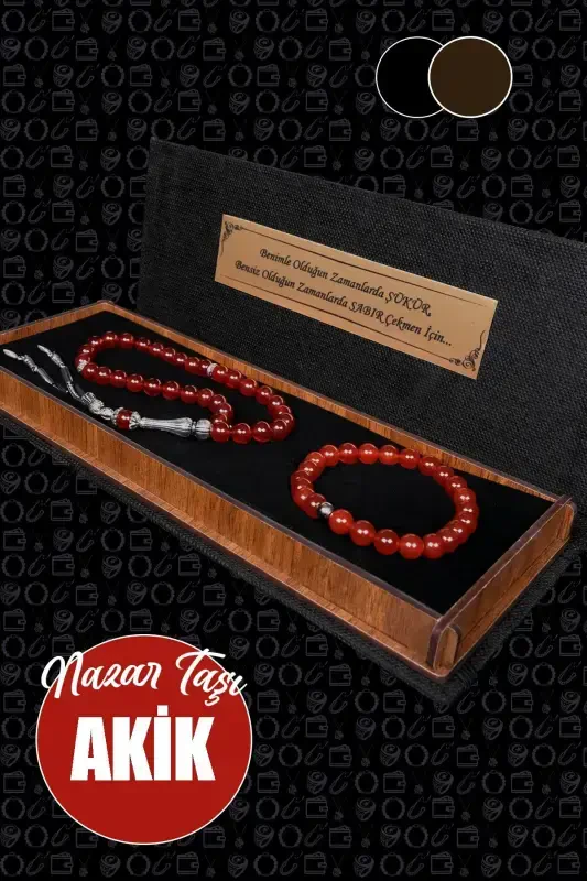 Men's Gift 'Never Let Go of Your Loved One's Hand' Natural Stone Rosary and Bracelet Set The Most Beautiful Gift-akik1 - 1