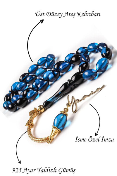 Men's gift night blue fire amber named rosary, signed. - 7