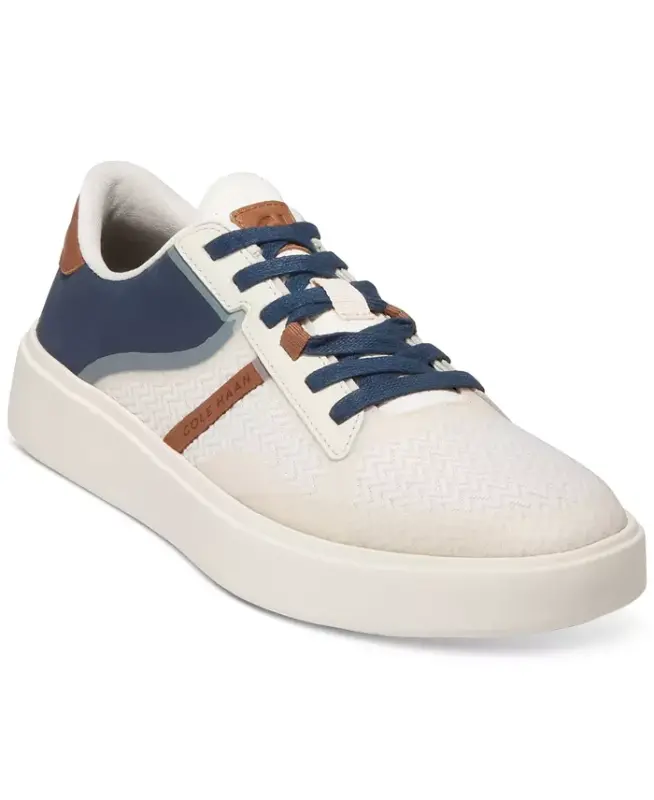 Men's Grand Crosscourt Winner Mixed-Media Lace-Up Sneakers-Ivory/Navy Blazer/Dark Sequoia/Natural Tan - COLE HAAN
