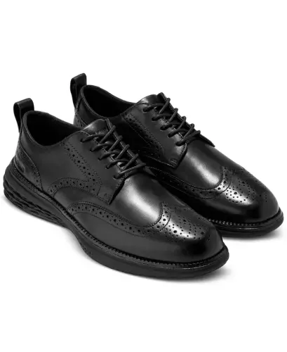 Men's Grand Hurrion Wingtip Oxford Dress Shoe - Black-Black - 9