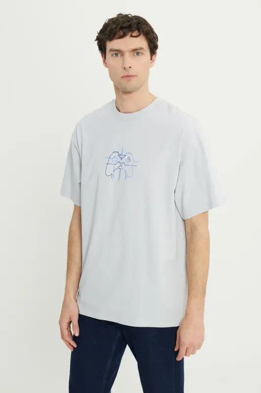 Men's Gray 100% Cotton Oversized Relaxed Fit T-shirt - AC&CO / ALTINYILDIZ CLASSICS