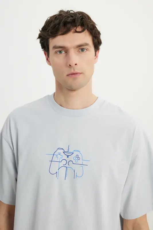 Men's Gray 100% Cotton Oversized Relaxed Fit T-shirt - 4