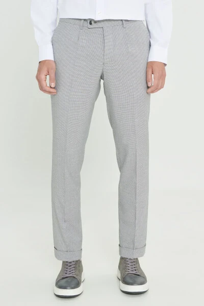 Men's Gray-Anthracite Comfort Fit Relaxed Fit Side Pocket Patterned Elastic Waist Trousers - 1