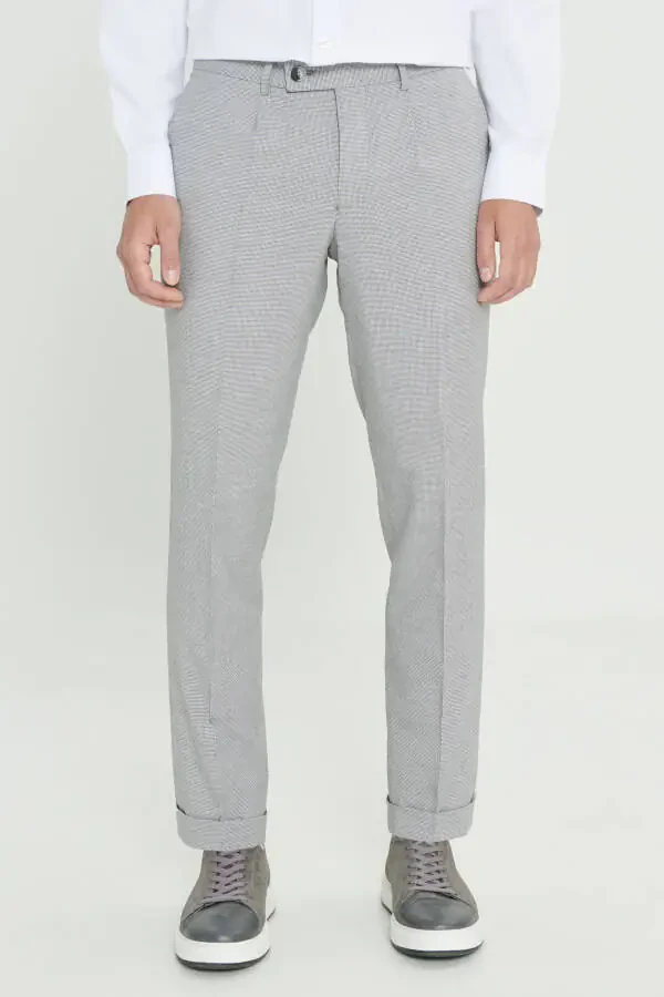 Men's Gray-Anthracite Comfort Fit Relaxed Fit Side Pocket Patterned Elastic Waist Trousers - 1