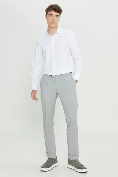 Men's Gray-Anthracite Comfort Fit Relaxed Fit Side Pocket Patterned Elastic Waist Trousers - 2