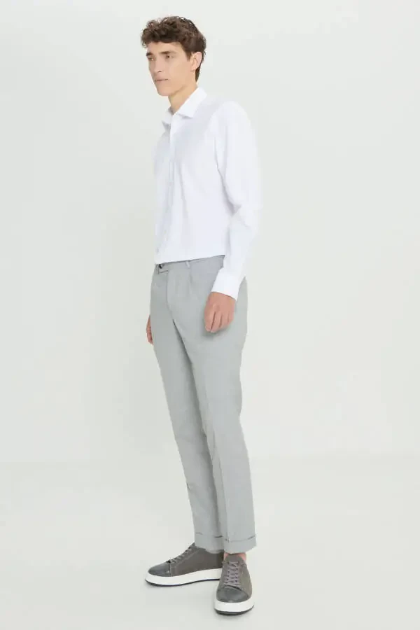 Men's Gray-Anthracite Comfort Fit Relaxed Fit Side Pocket Patterned Elastic Waist Trousers - 3