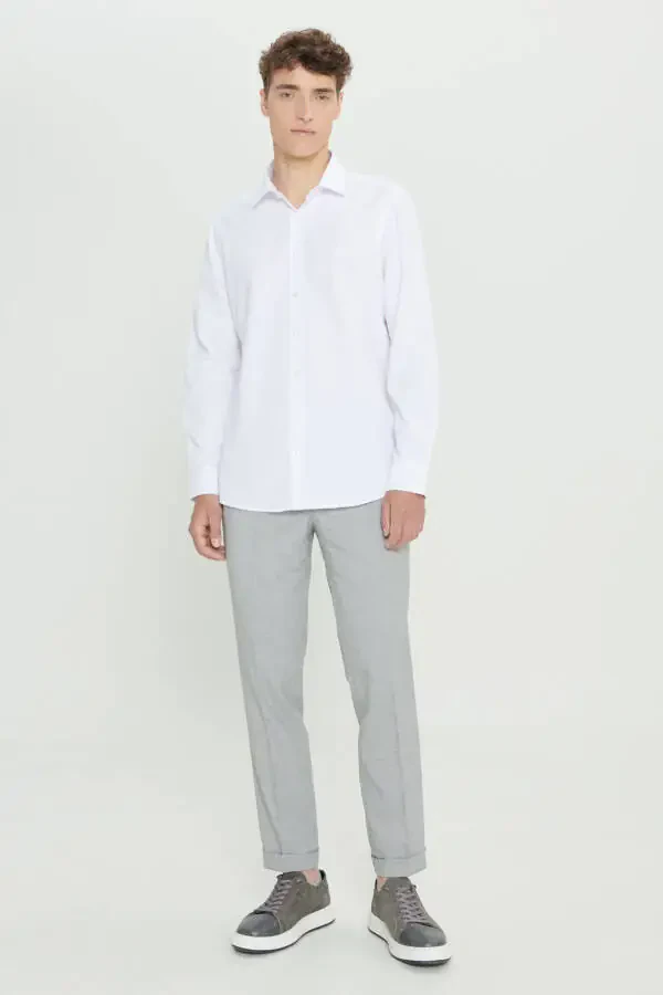 Men's Gray-Anthracite Comfort Fit Relaxed Fit Side Pocket Patterned Elastic Waist Trousers - 4