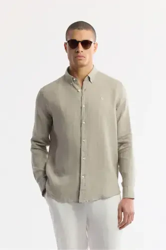 Men's Gray Comfort Fit 100% Linen Button-Down Collar Shirt B002191-Gray - 1